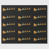 Goldene Sankt auf schwarzem WeihnachtsPackpapier Geschenkpapier (Flach)