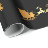 Goldene Sankt auf schwarzem WeihnachtsPackpapier Geschenkpapier (Rolleneckpunkt)