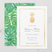 Goldene Save-the-Date-Karten mit Ananas-Motiv