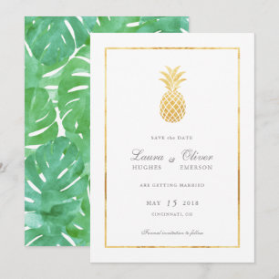 Goldene Save-the-Date-Karten mit Ananas-Motiv Einladung