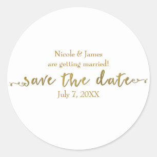 Goldene „Save the Date“-Schrift individuell anpass Runder Aufkleber