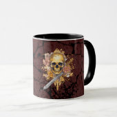 Goldene Schädel-Tasse mit Grunge-Hintergrund Tasse (VorderseiteRechts)
