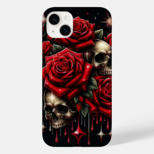 Goldene Schädel und rote Rosen funkeln Gothic Glam Case-Mate iPhone 14 Plus Hülle