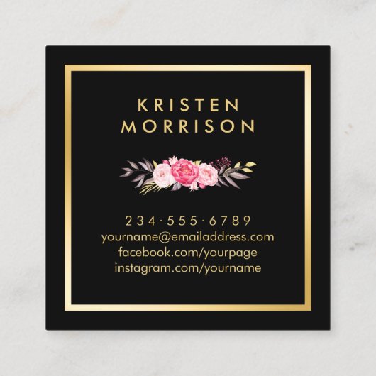 Goldene Schere Blume Friseur Stylist Schönheitssal Quadratische Visitenkarte (Rückseite)