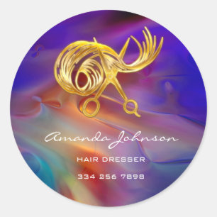 Goldene Schere Logo-Haartrockner Stylist Blau Runder Aufkleber