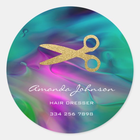 Goldene Schere Logo-Haartrockner Stylist Grün Runder Aufkleber (Vorderseite)