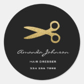 Goldene Schere Logo-Haartrockner Stylist Schwarz Runder Aufkleber (Vorderseite)