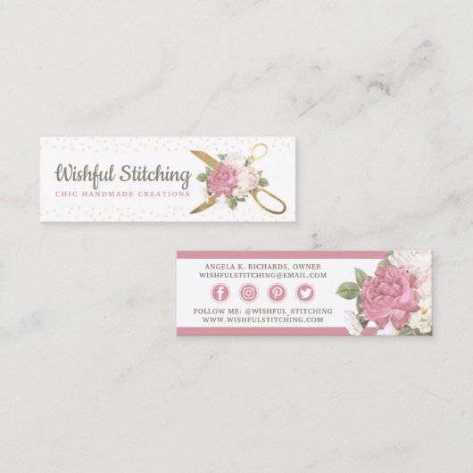 Goldene Schere Shabby Floral Social Media Mini Visitenkarte (Vorne/Hinten)