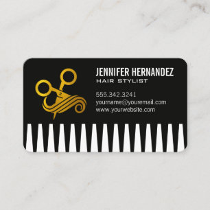 Goldene Schere und Kamm   Hair Stylist Visitenkarte