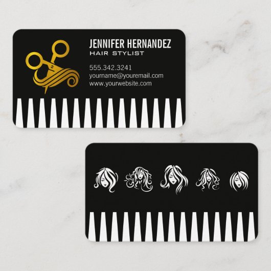 Goldene Schere und Kamm | Hair Stylist Visitenkarte (Vorne/Hinten)