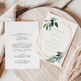 Goldene, schicke Foliage Back & Front Hochzeit Einladung