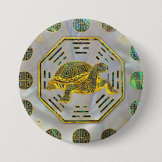 Goldene Schildkröte/Schildkröte Feng Shui Button (Vorderseite)