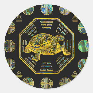 Goldene Schildkröte/Schildkröte Feng Shui Runder Aufkleber