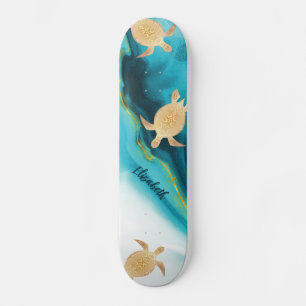 Goldene Schildkröten-Stammes-Teal-Tinte-Achat-Mono Skateboard