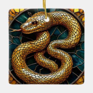 Goldene Schlange Buntglas Keramikornament