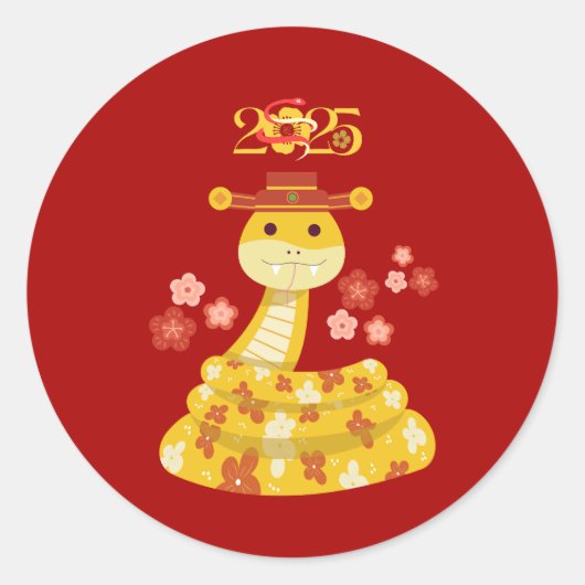 Goldene Schlange mit Blume Aufkleber | Lunar New Y (Vorderseite)