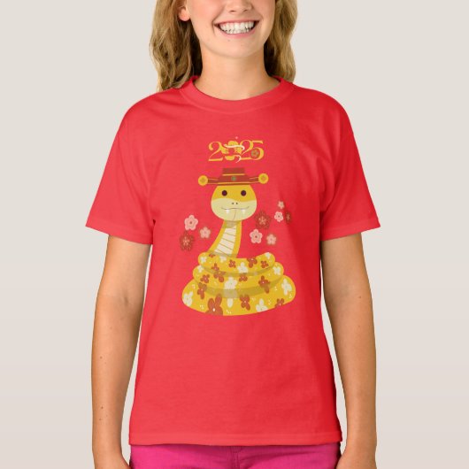 Goldene Schlange mit Blume Lunar Neujahr T-Shirt (Vorderseite)