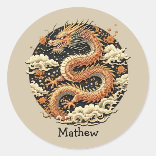 Goldene Schlange Runder Aufkleber (Vorderseite)