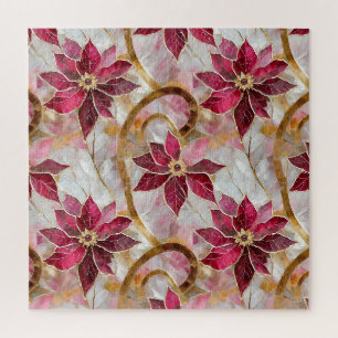 Goldene Schlieren Burgunder Rosa Weihnachts-Poinse Puzzle