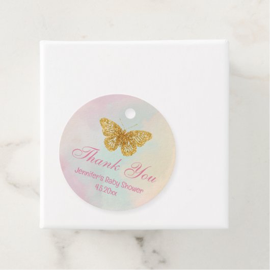 Goldene Schmetterling Rosa Babydusche Danke chic Geschenkanhänger (Beispiel)