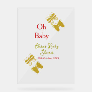 Goldene Schmetterling Rote Babydusche - Baby moder Acrylschild