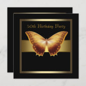Goldene Schmetterlinge 50. Geburtstagsparty Einladung (Vorne/Hinten)