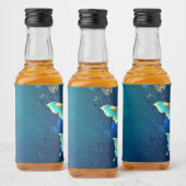Goldene Schmetterlinge auf blauem Hintergrund Alkoholflaschenetikett (Flaschen)