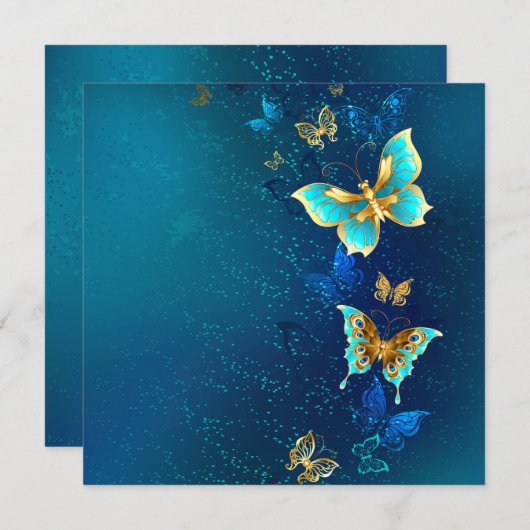 Goldene Schmetterlinge auf blauem Hintergrund Ankündigung (Vorne/Hinten)