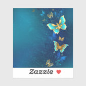 Goldene Schmetterlinge auf blauem Hintergrund Aufkleber (Blatt)