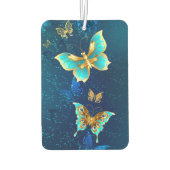 Goldene Schmetterlinge auf blauem Hintergrund Autolufterfrischer (Rückseite)