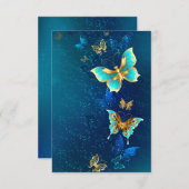 Goldene Schmetterlinge auf blauem Hintergrund Begleitkarte (Vorne/Hinten)