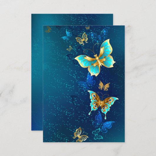 Goldene Schmetterlinge auf blauem Hintergrund Begleitkarte (Vorne/Hinten)