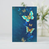 Goldene Schmetterlinge auf blauem Hintergrund Begleitkarte (Stehend Vorderseite)