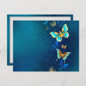 Goldene Schmetterlinge auf blauem Hintergrund Begleitkarte (Vorne/Hinten)