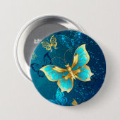 Goldene Schmetterlinge auf blauem Hintergrund Button (Vorne & Hinten)