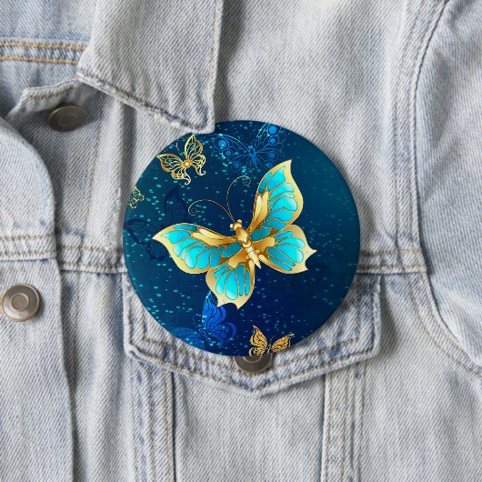 Goldene Schmetterlinge auf blauem Hintergrund Button (Beispiel)