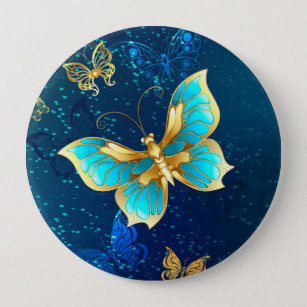 Goldene Schmetterlinge auf blauem Hintergrund Button