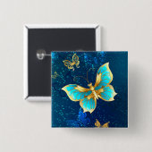 Goldene Schmetterlinge auf blauem Hintergrund Button (Vorne & Hinten)
