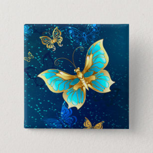 Goldene Schmetterlinge auf blauem Hintergrund Button