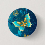 Goldene Schmetterlinge auf blauem Hintergrund Button (Vorderseite)