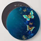 Goldene Schmetterlinge auf blauem Hintergrund Button (Vorne & Hinten)