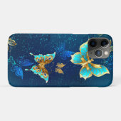Goldene Schmetterlinge auf blauem Hintergrund Case-Mate iPhone Hülle (Rückseite (Horizontal))