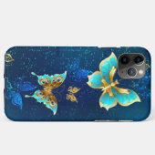 Goldene Schmetterlinge auf blauem Hintergrund Case-Mate iPhone Hülle (Rückseite (Horizontal))