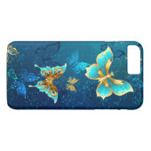 Goldene Schmetterlinge auf blauem Hintergrund Case-Mate iPhone Hülle (Rückseite (Horizontal))