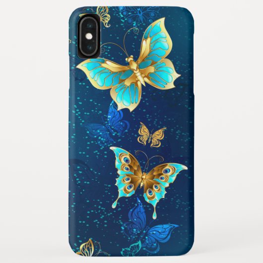 Goldene Schmetterlinge auf blauem Hintergrund Case-Mate iPhone Hülle (Rückseite)