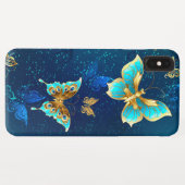 Goldene Schmetterlinge auf blauem Hintergrund Case-Mate iPhone Hülle (Rückseite (Horizontal))