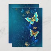 Goldene Schmetterlinge auf blauem Hintergrund Dankeskarte (Vorne/Hinten)