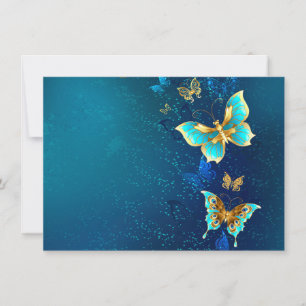 Goldene Schmetterlinge auf blauem Hintergrund Dankeskarte