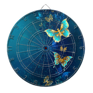 Goldene Schmetterlinge auf blauem Hintergrund Dartscheibe