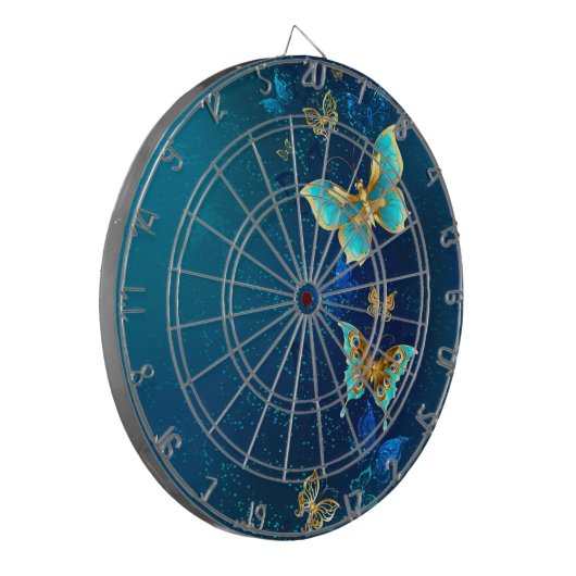 Goldene Schmetterlinge auf blauem Hintergrund Dartscheibe (Vorderseite Links)